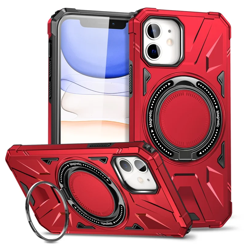 For iPhone 11 Case Anti-fall TPU+PC Kickstand Magnetic Mobile Phone Shell - Red