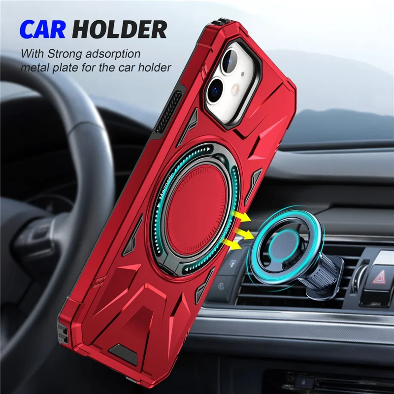 For iPhone 11 Case Anti-fall TPU+PC Kickstand Magnetic Mobile Phone Shell - Red