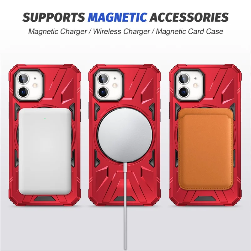 For iPhone 11 Case Anti-fall TPU+PC Kickstand Magnetic Mobile Phone Shell - Red