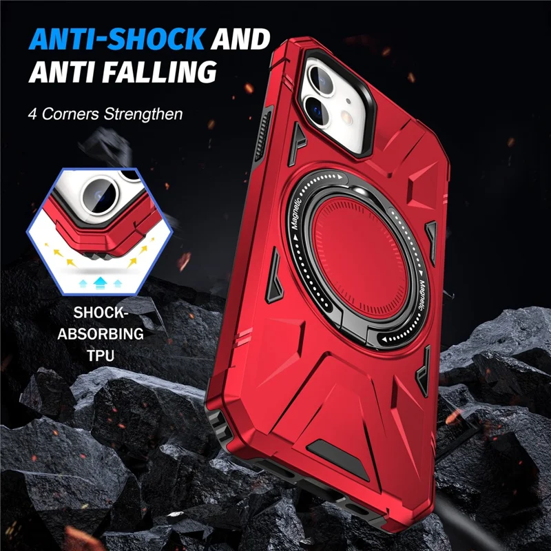For iPhone 11 Case Anti-fall TPU+PC Kickstand Magnetic Mobile Phone Shell - Red