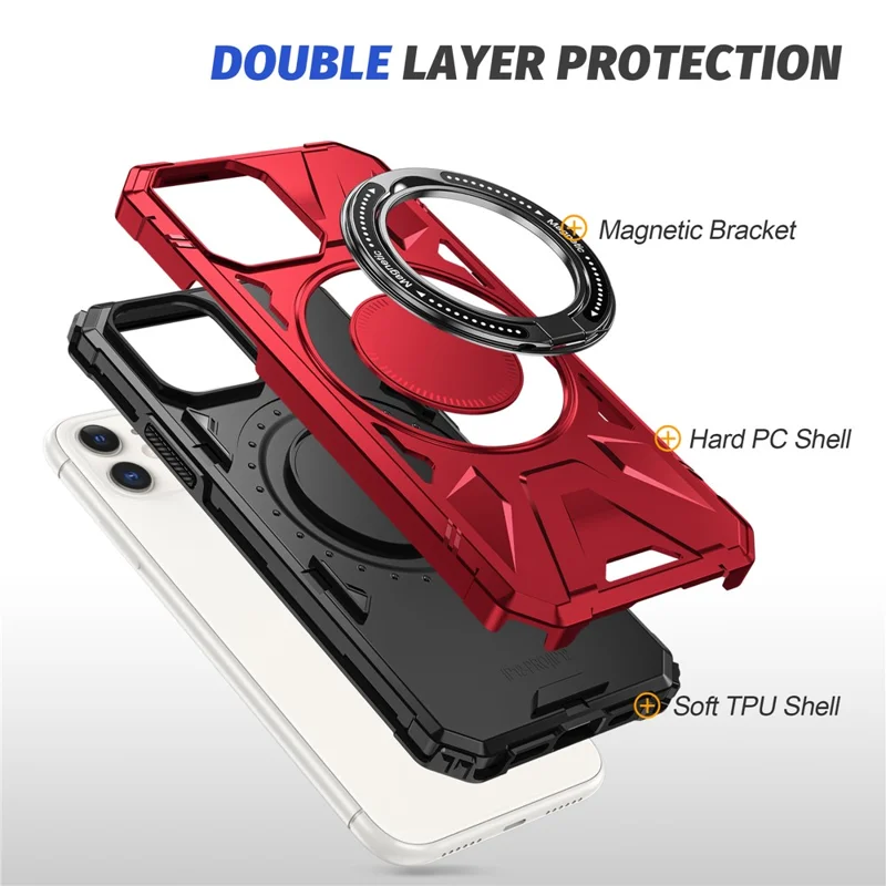 For iPhone 11 Case Anti-fall TPU+PC Kickstand Magnetic Mobile Phone Shell - Red