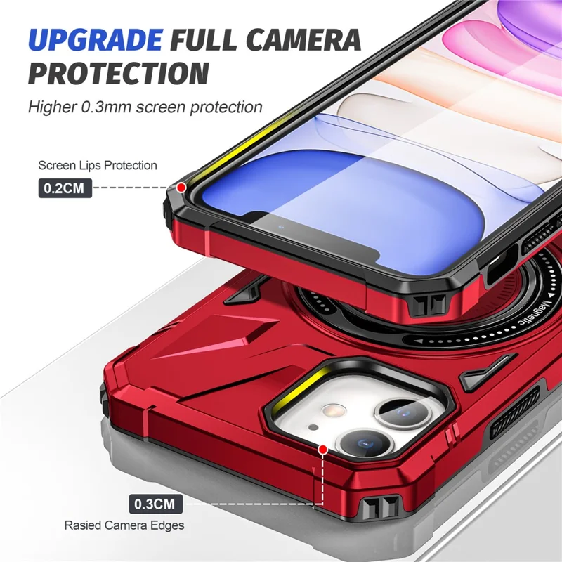 For iPhone 11 Case Anti-fall TPU+PC Kickstand Magnetic Mobile Phone Shell - Red