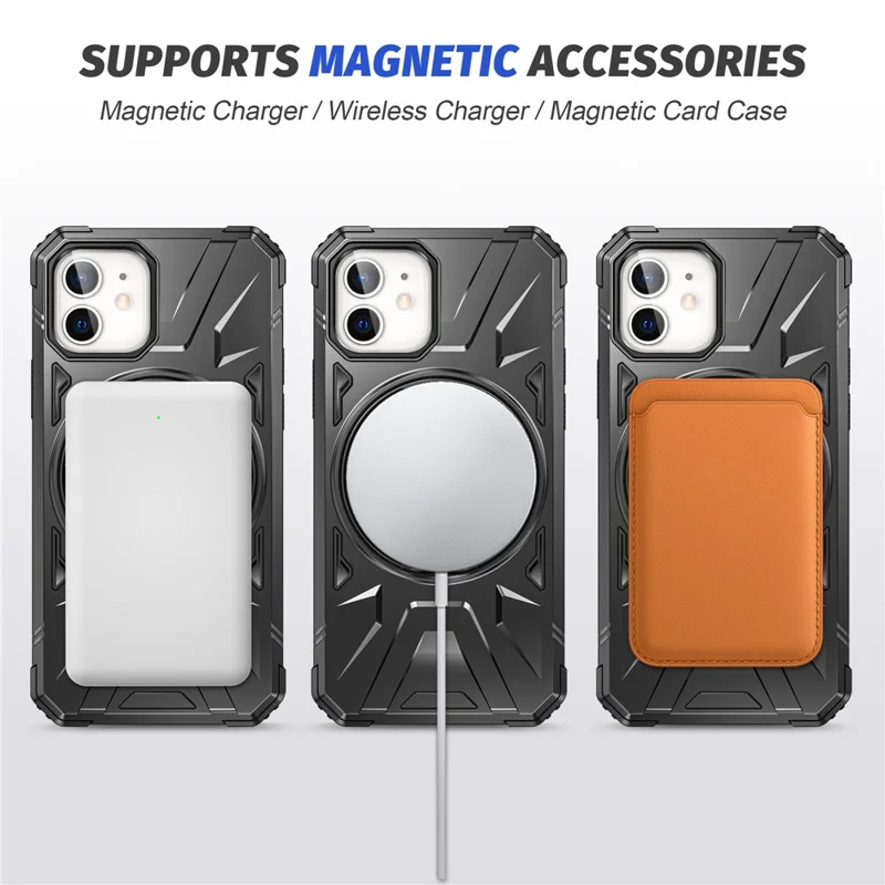 For iPhone 11 Case Anti-fall TPU+PC Kickstand Magnetic Mobile Phone Shell - Black