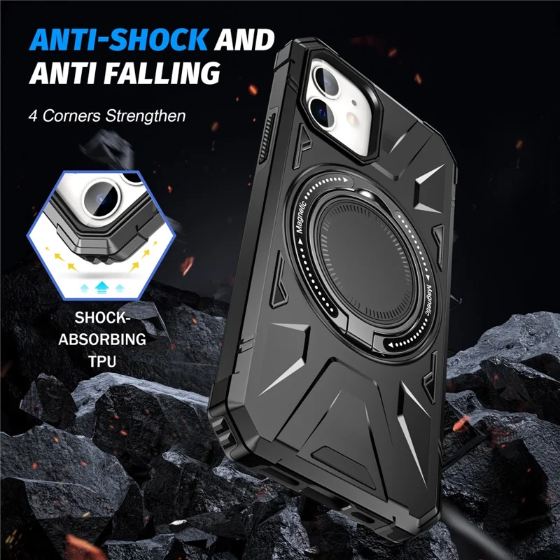 For iPhone 11 Case Anti-fall TPU+PC Kickstand Magnetic Mobile Phone Shell - Black