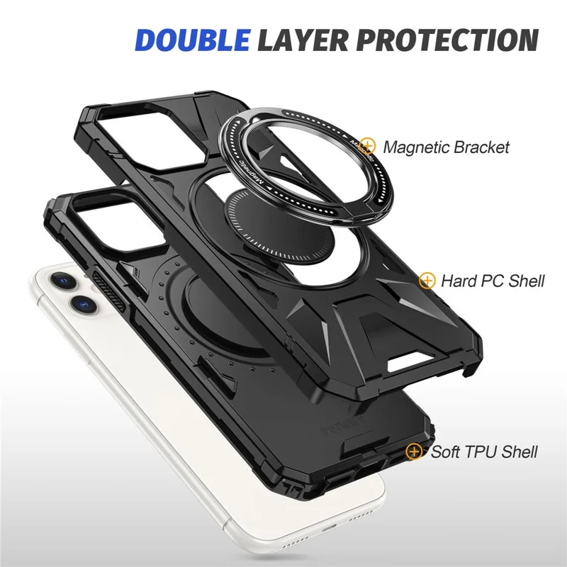 For iPhone 11 Case Anti-fall TPU+PC Kickstand Magnetic Mobile Phone Shell - Black