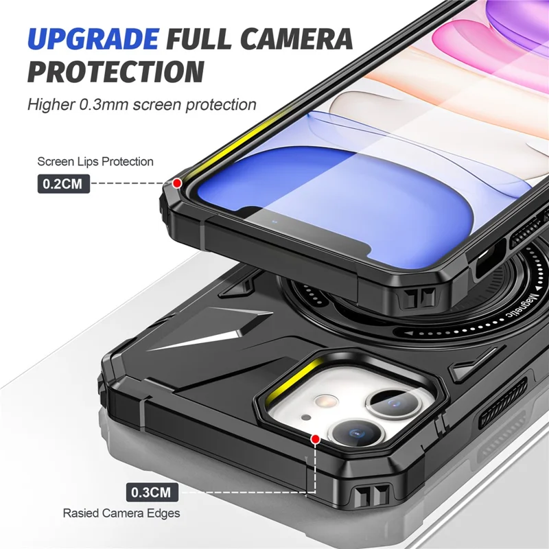 For iPhone 11 Case Anti-fall TPU+PC Kickstand Magnetic Mobile Phone Shell - Black