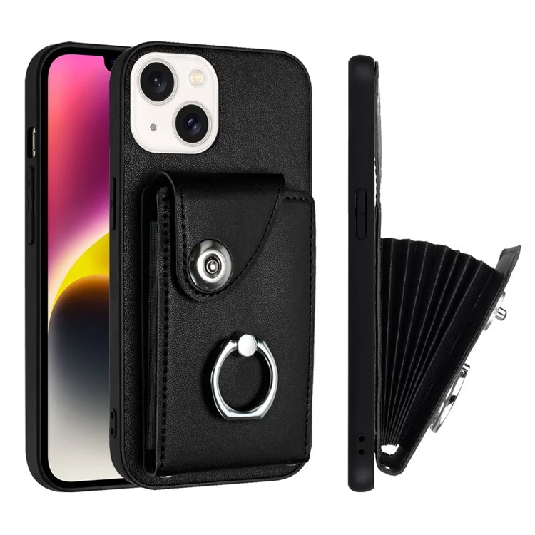 Кожаные Покрытия YB Series-7 Для Iphone 13 Mini Kickstend Case Несколько Карт. - Черный