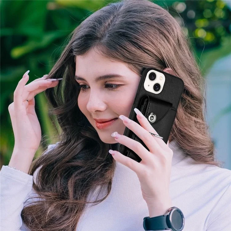 Кожаные Покрытия YB Series-7 Для Iphone 13 Mini Kickstend Case Несколько Карт. - Черный