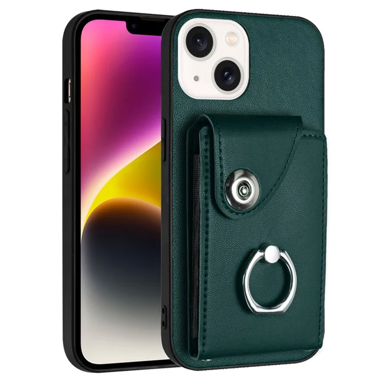 Кожаные Покрытия YB Series-7 Для Iphone 13 Mini Kickstend Case Несколько Карт. - Зеленый