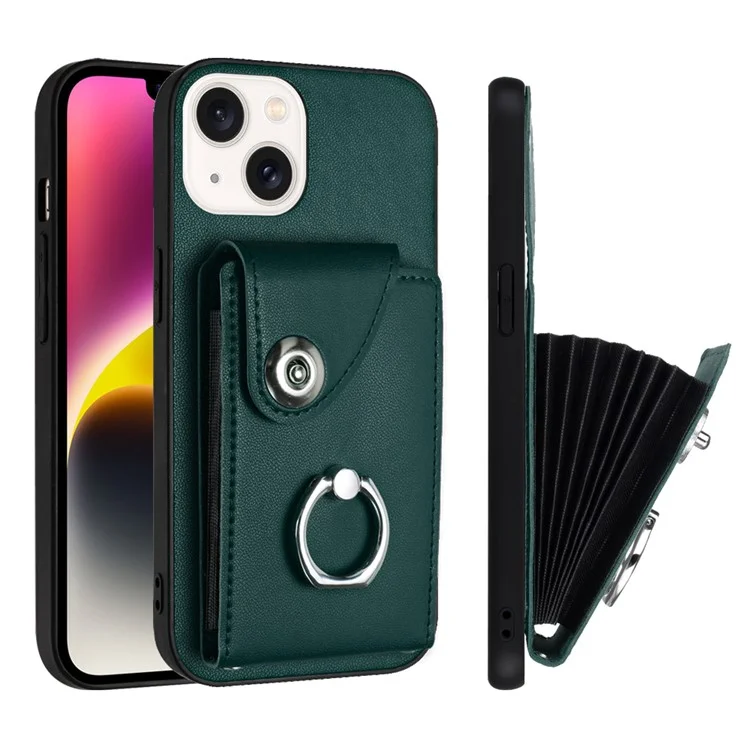 Кожаные Покрытия YB Series-7 Для Iphone 13 Mini Kickstend Case Несколько Карт. - Зеленый