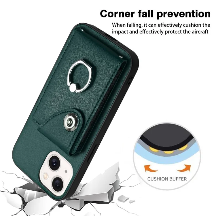 Кожаные Покрытия YB Series-7 Для Iphone 13 Mini Kickstend Case Несколько Карт. - Зеленый