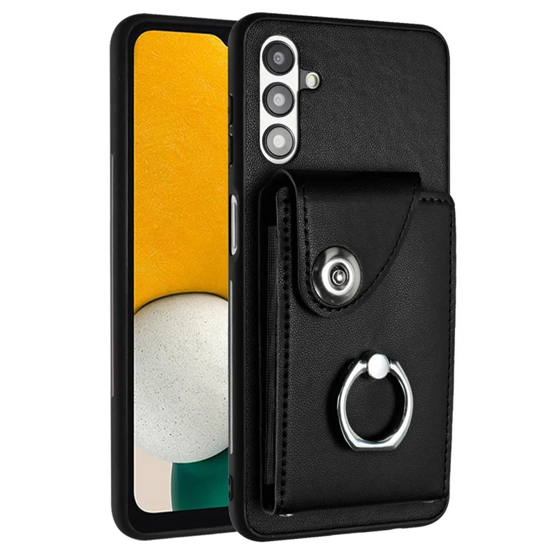 YB Leather Coating Series-7 for Samsung Galaxy A04s 4G / A13 5G Kickstand Case with Back Card Bag - Black