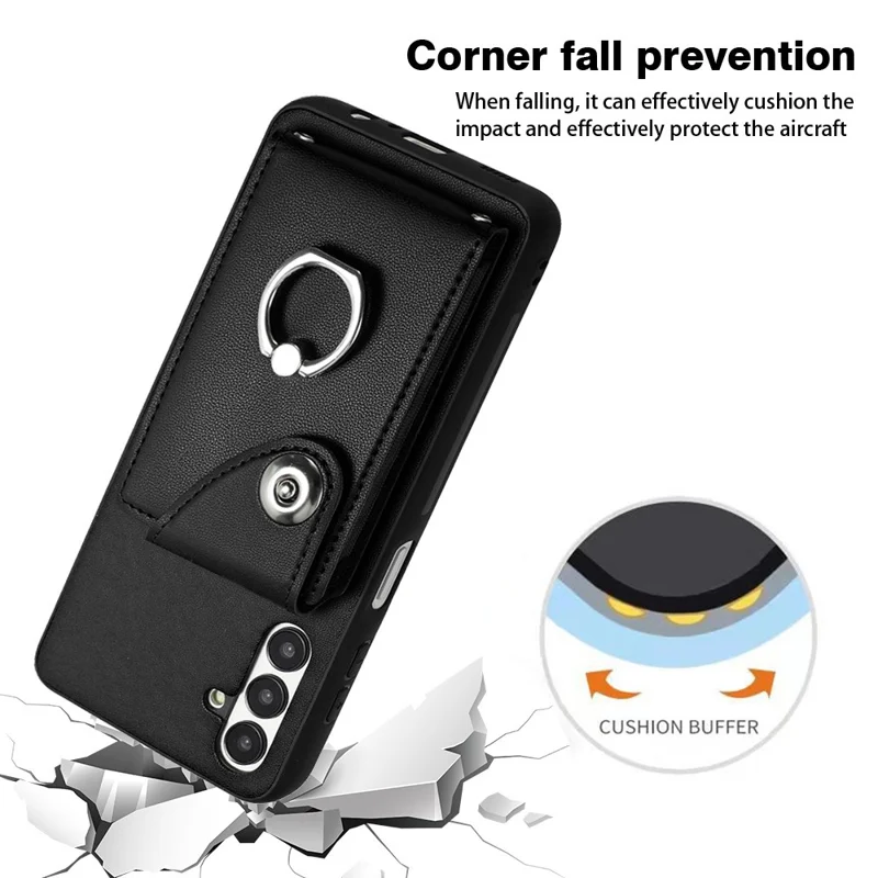 YB Leather Coating Series-7 for Samsung Galaxy A04s 4G / A13 5G Kickstand Case with Back Card Bag - Black