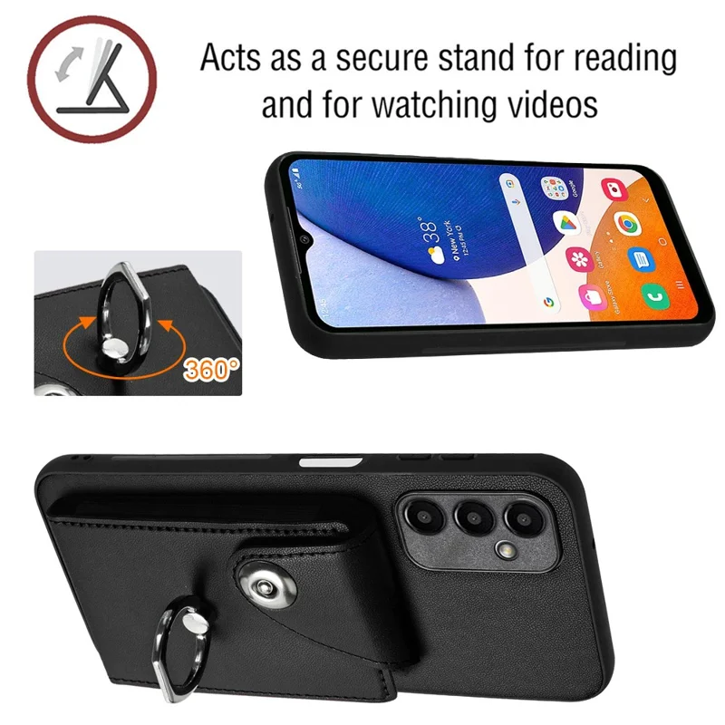 YB Leather Coating Series-7 para Samsung Galaxy A15 5G Capa Rotativa com Suporte - Preto