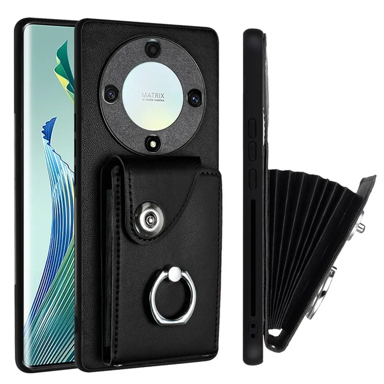 YB Leather Coating Series-7 for Honor X9a 5G / Magic5 Lite 5G Case Card Holder Smartphone Cover - Black