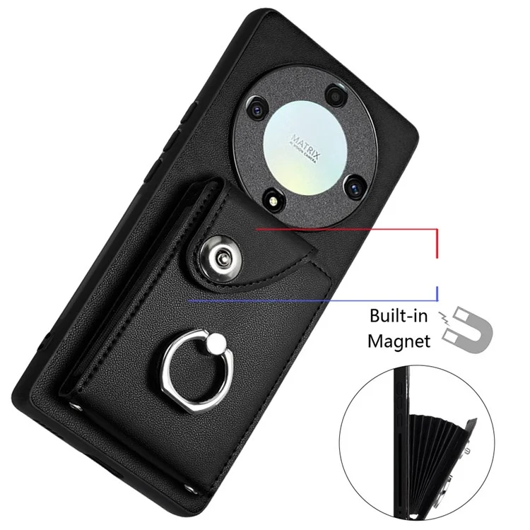 YB Leather Coating Series-7 for Honor X9a 5G / Magic5 Lite 5G Case Card Holder Smartphone Cover - Black