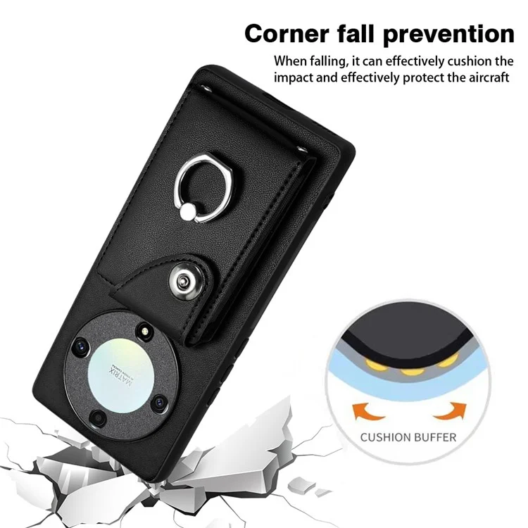 YB Leather Coating Series-7 for Honor X9a 5G / Magic5 Lite 5G Case Card Holder Smartphone Cover - Black