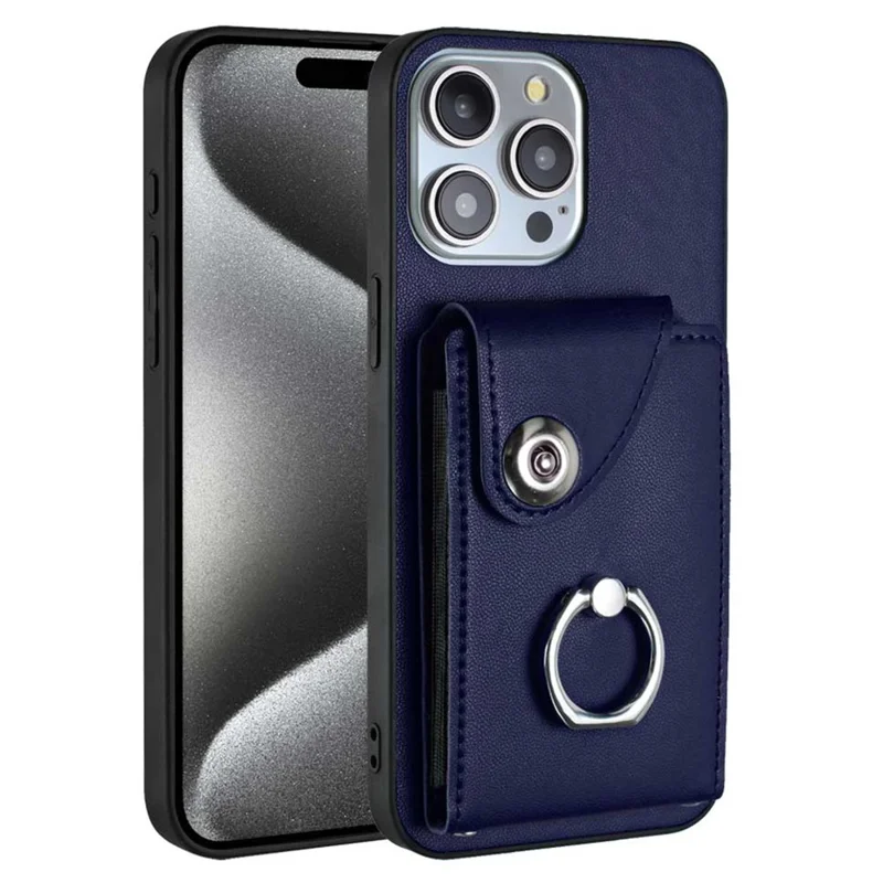 YB Leather Coating Series-7 for iPhone 15 Pro Max Case Leather+TPU Cover with Card Holder - Sapphire