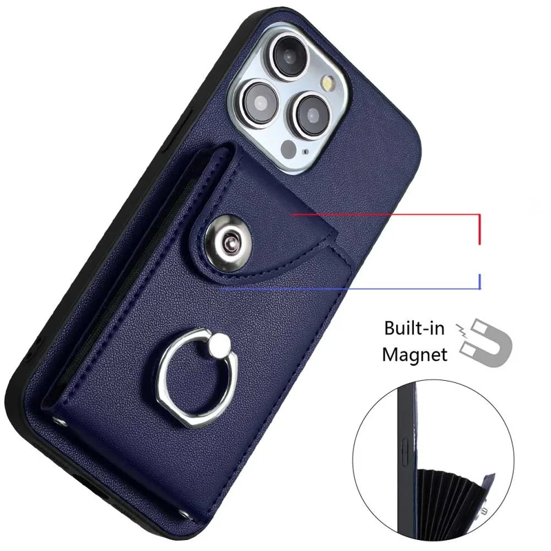 YB Leather Coating Series-7 for iPhone 15 Pro Max Case Leather+TPU Cover with Card Holder - Sapphire