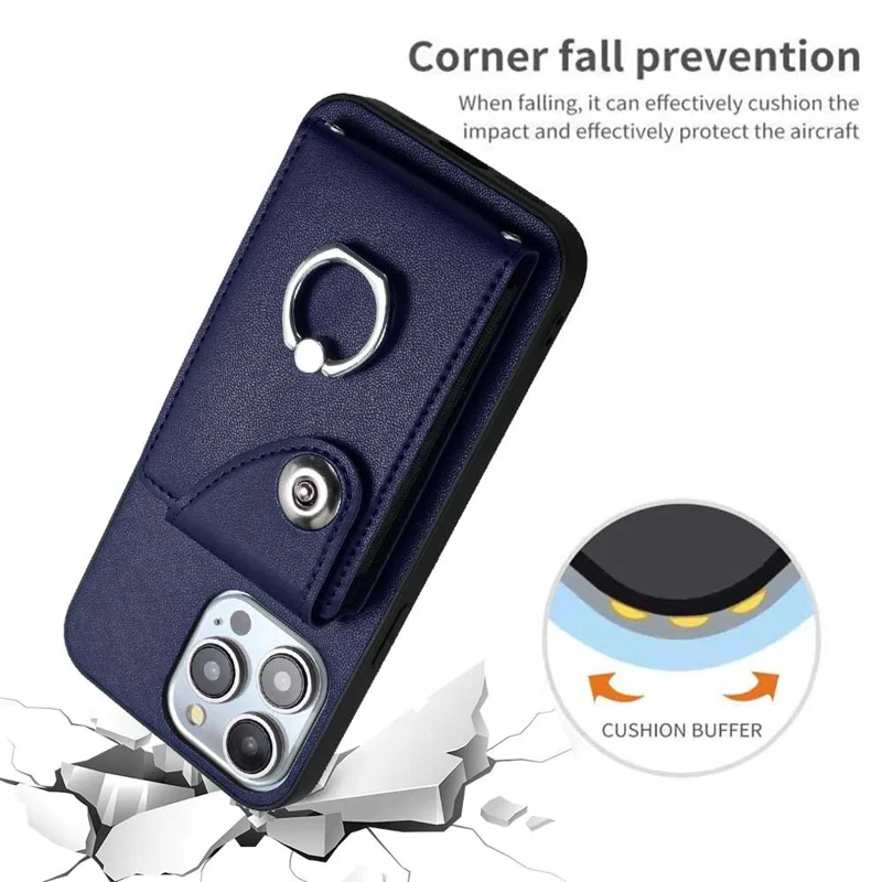 YB Leather Coating Series-7 for iPhone 15 Pro Max Case Leather+TPU Cover with Card Holder - Sapphire