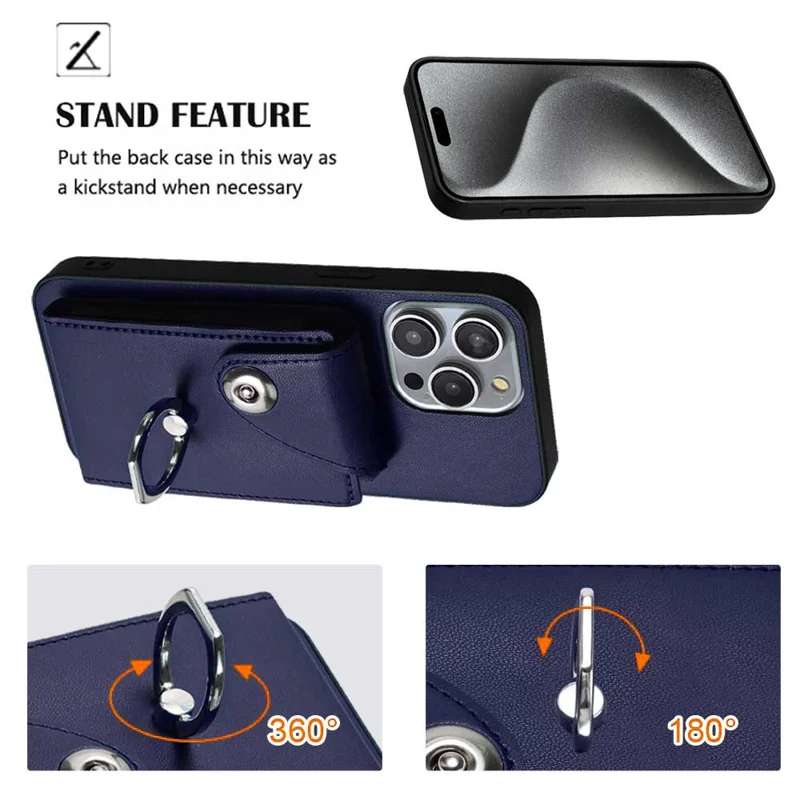 YB Leather Coating Series-7 for iPhone 15 Pro Max Case Leather+TPU Cover with Card Holder - Sapphire