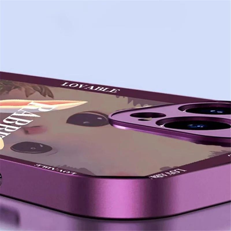 For iPhone 15 Pro Cell Phone Case Cute Rabbit Pattern Tempered Glass+TPU Cover with Lens Film - Red