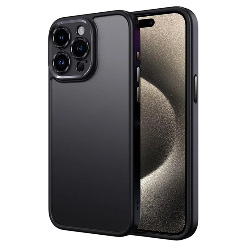 For iPhone 15 Pro Max Cell Phone Case Precise Lens Cutout TPU+PC Anti-drop Back Cover - Black