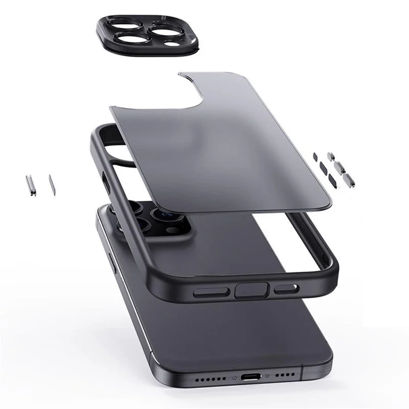 For iPhone 15 Pro Max Cell Phone Case Precise Lens Cutout TPU+PC Anti-drop Back Cover - Black