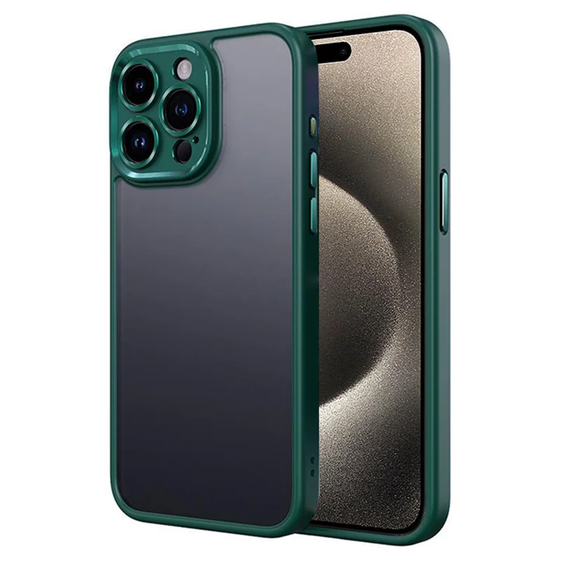 For iPhone 15 Pro Cover Precise Lens Cutout TPU+PC Anti-scratch Cell Phone Case - Blackish Green
