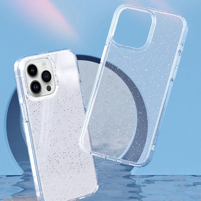 For iPhone 15 Pro Cell Phone Case Glitter Powder Clear TPU+PC Protection Cover - Transparent Black