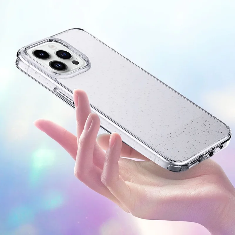 For iPhone 15 Pro Cell Phone Case Glitter Powder Clear TPU+PC Protection Cover - Transparent Black