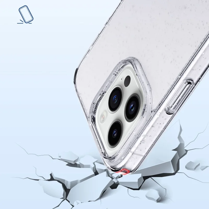 For iPhone 15 Pro Cell Phone Case Glitter Powder Clear TPU+PC Protection Cover - Transparent Black