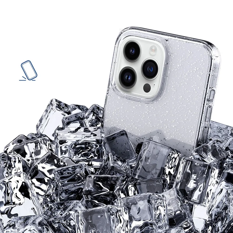 For iPhone 15 Pro Cell Phone Case Glitter Powder Clear TPU+PC Protection Cover - Transparent Black