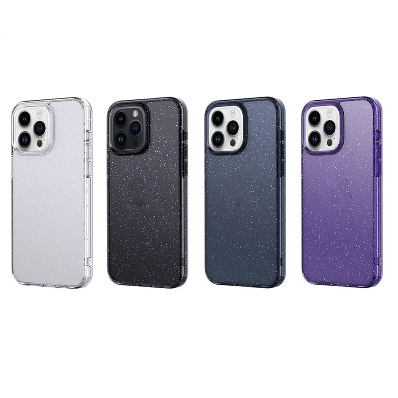 For iPhone 15 Pro Cell Phone Case Glitter Powder Clear TPU+PC Protection Cover - Transparent Black