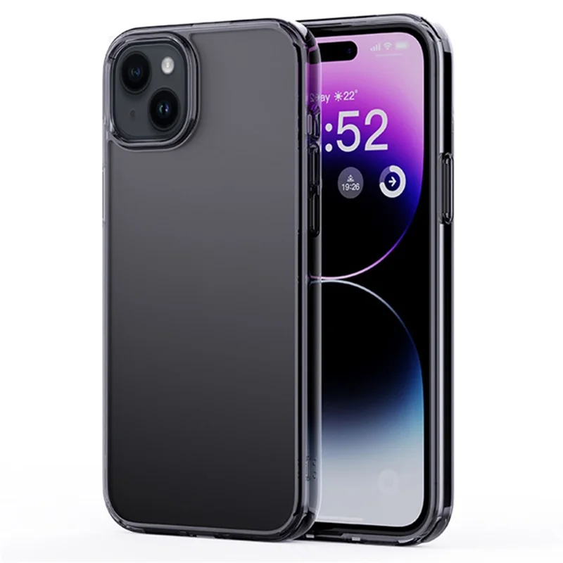 For iPhone 15 Cell Phone Cases Shockproof Matte TPU+PC Back Cover - Transparent Black