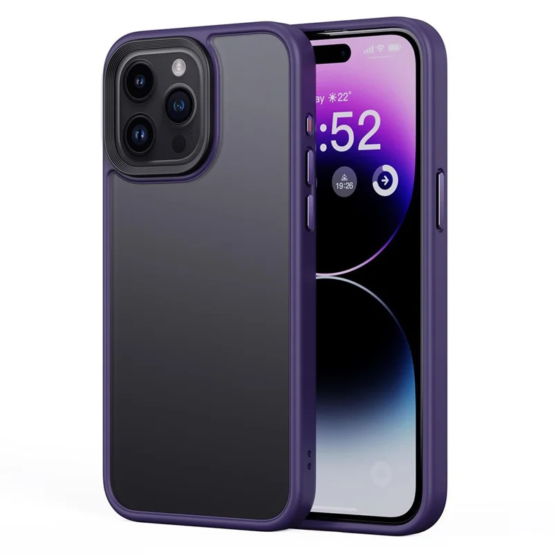 For iPhone 15 Pro Cell Phone Cases Aluminum Alloy Camera Frame TPU+PC Cover - Purple