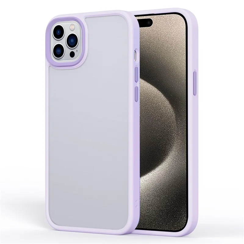 For iPhone 15 Pro Max Cell Phone Cases Aluminum Alloy Camera Frame TPU+PC Anti-drop Cover - Light Purple