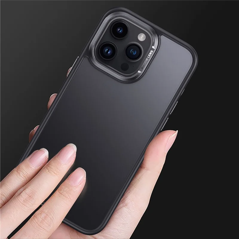 For iPhone 15 Pro Max Cell Phone Cases Aluminum Alloy Camera Frame Matte TPU+PC Cover - Black