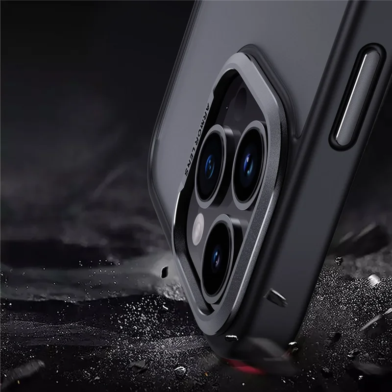 For iPhone 15 Pro Max Cell Phone Cases Aluminum Alloy Camera Frame Matte TPU+PC Cover - Black