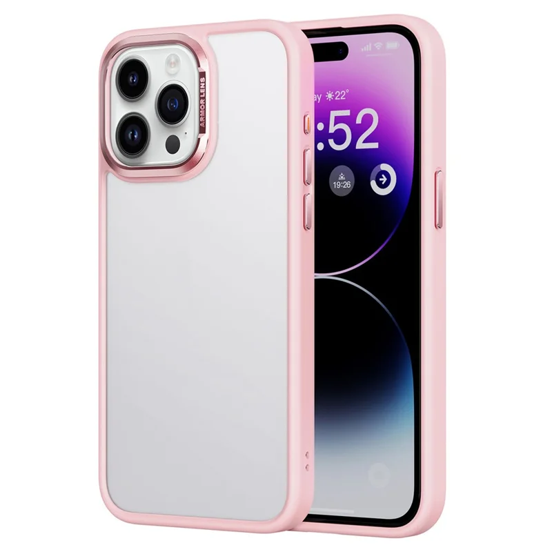 For iPhone 15 Pro Max Cell Phone Cases Aluminum Alloy Camera Frame Matte TPU+PC Cover - Pink