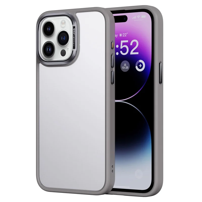 For iPhone 15 Pro Max Cell Phone Cases Aluminum Alloy Camera Frame Matte TPU+PC Cover - Grey