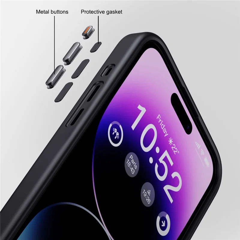 For iPhone 15 Pro Max Cell Phone Cases Aluminum Alloy Camera Frame Matte TPU+PC Cover - Grey