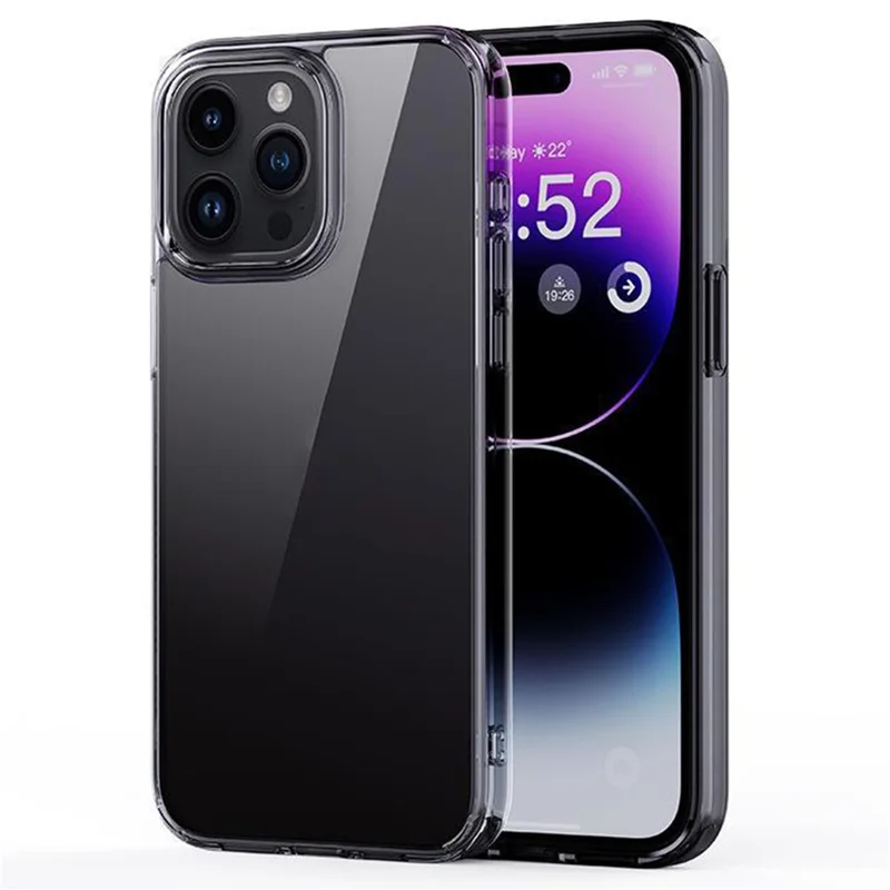 For iPhone 15 Pro Max Cell Phone Cases Crystal Clear TPU+PC Back Cover - Transparent Black