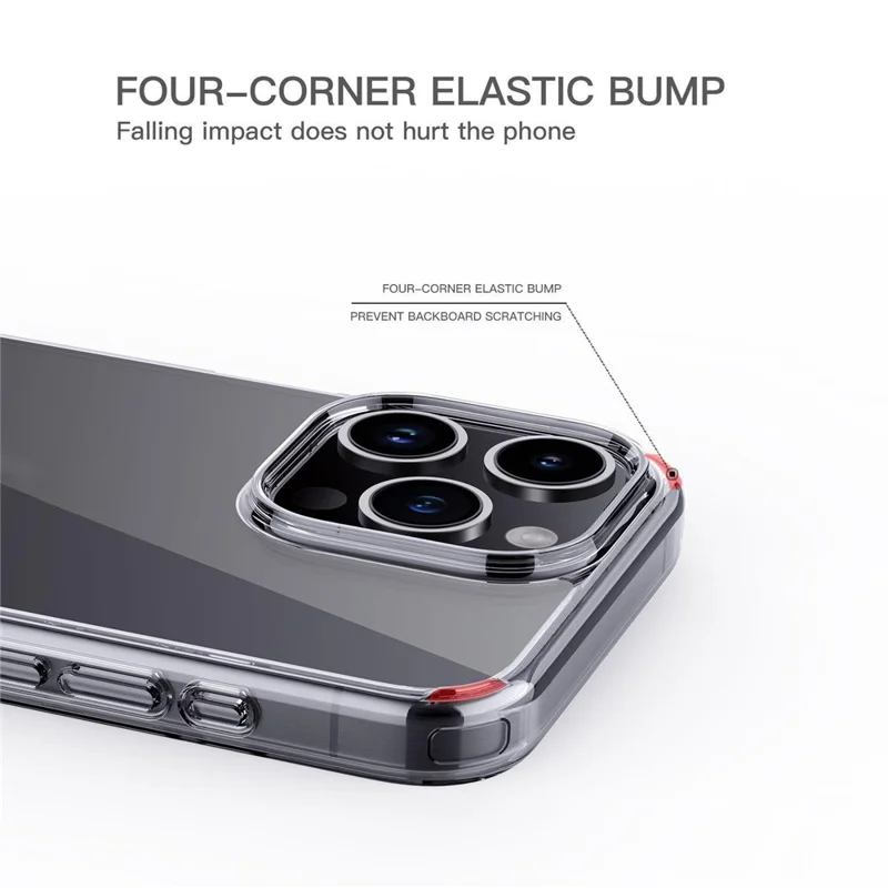 For iPhone 15 Pro Max Cell Phone Cases Crystal Clear TPU+PC Back Cover - Transparent Black