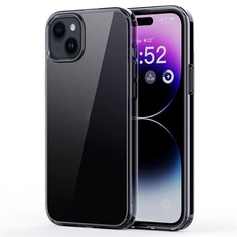 For iPhone 15 Plus Cell Phone Cases Crystal Clear TPU+PC Shockproof Cover - Transparent Black