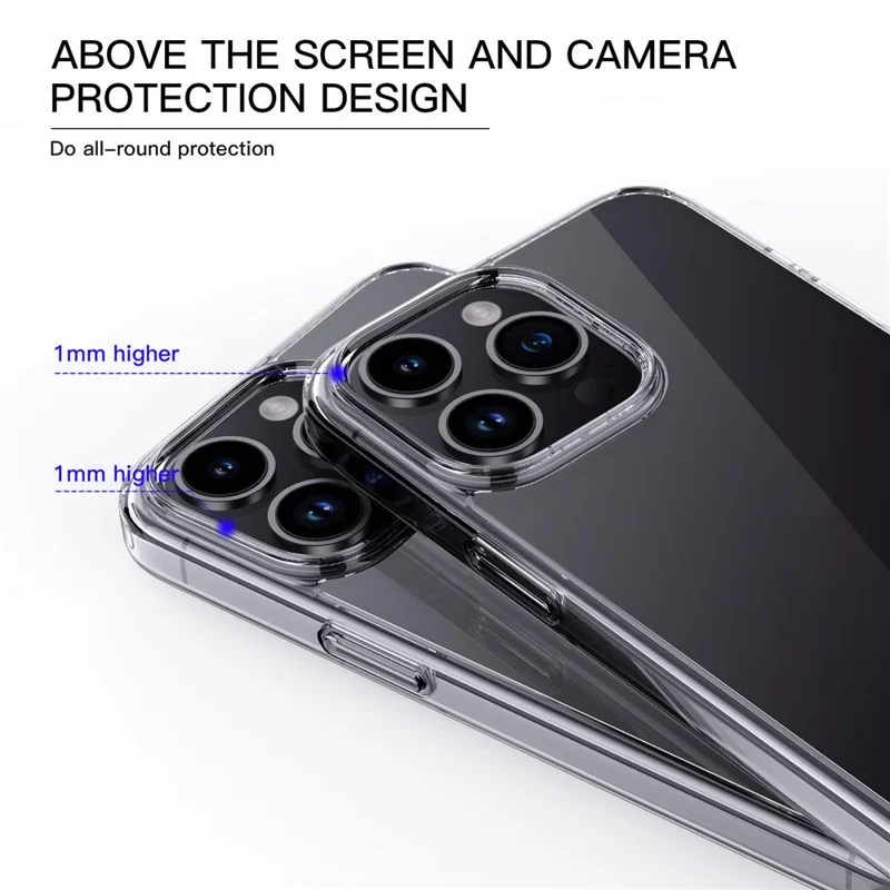 Cell Phone Cases for iPhone 15 Pro Crystal Clear TPU+PC Anti-fall Back Cover - Transparent