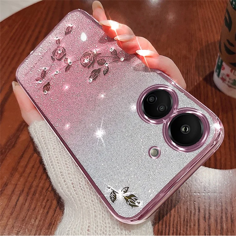 KADEM para Xiaomi Redmi 13C 4G / Poco C65 4G Funda Patrón Floral Teléfono Celular TPU Cubierta Trasera Degradada - Oro Rosa