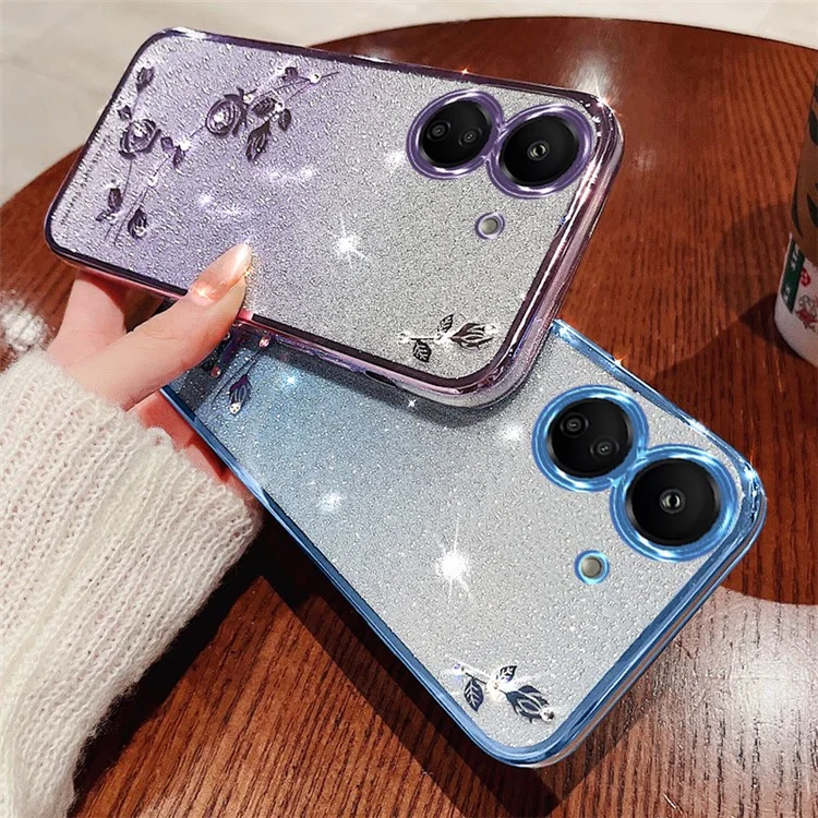 KADEM para Xiaomi Redmi 13C 4G / Poco C65 4G Funda Patrón Floral Teléfono Celular TPU Cubierta Trasera Degradada - Oro Rosa