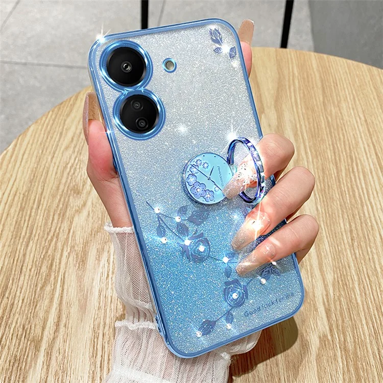 KADEM per Xiaomi Redmi 13C 4G / Poco C65 4G Cover Flower Pattern Kickstand TPU Cell Phone Cases - Blu