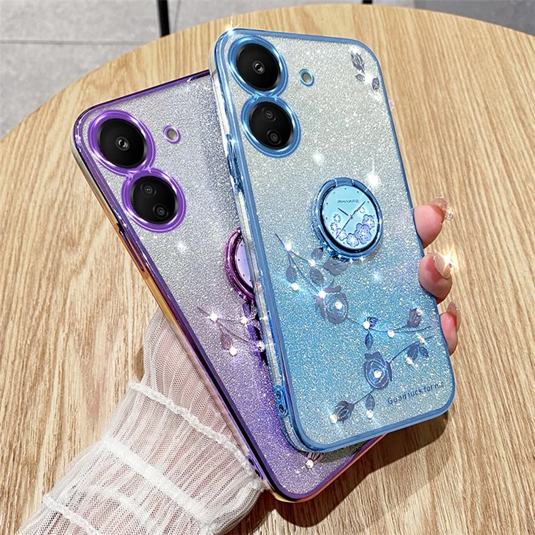 KADEM per Xiaomi Redmi 13C 4G / Poco C65 4G Cover Flower Pattern Kickstand TPU Cell Phone Cases - Blu